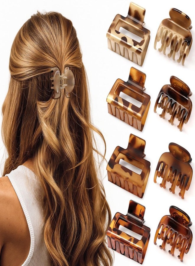 Interesse 8 PCS Small Hair Clips for Women Girls, Square Medium Hair Claw Clips for Thin, Fine & Short Hair, Cute Non Slip Leopard Print Jaw Clips for Valentine's Day Gifts, Ideal for Half Up Hair (Tortoise) - Image 1